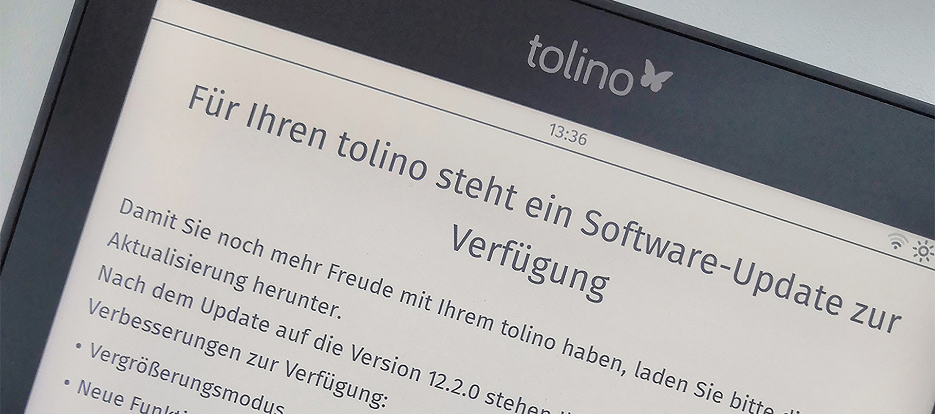 Bild eiene tolinos mit einem Hinweis-Text